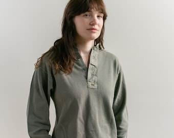 Vintage Gray Crop Waffleknit Henley Thermal | 40s Made in Sweden Waffle Shirt | XS S | TH41