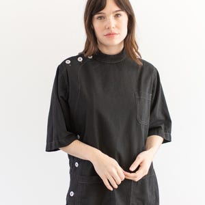 The Wardlea Smock in Black | Vintage Unisex Overdye Side Button Painter Shirt | Short Sleeve Studio Tunic | Artist Smock | S M L