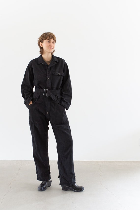 Vintage Overdye Black Belted Coverall | Herringbo… - image 1