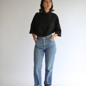 The Wardlea Smock in Black Vintage Overdye Side Button Painter Shirt Short Sleeve Studio Tunic Artist Smock S M image 6