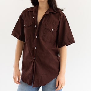 Vintage Overdye Hickory Brown Short Sleeve Shirt Flap Pocket Simple Cotton Work Blouse XS S image 5