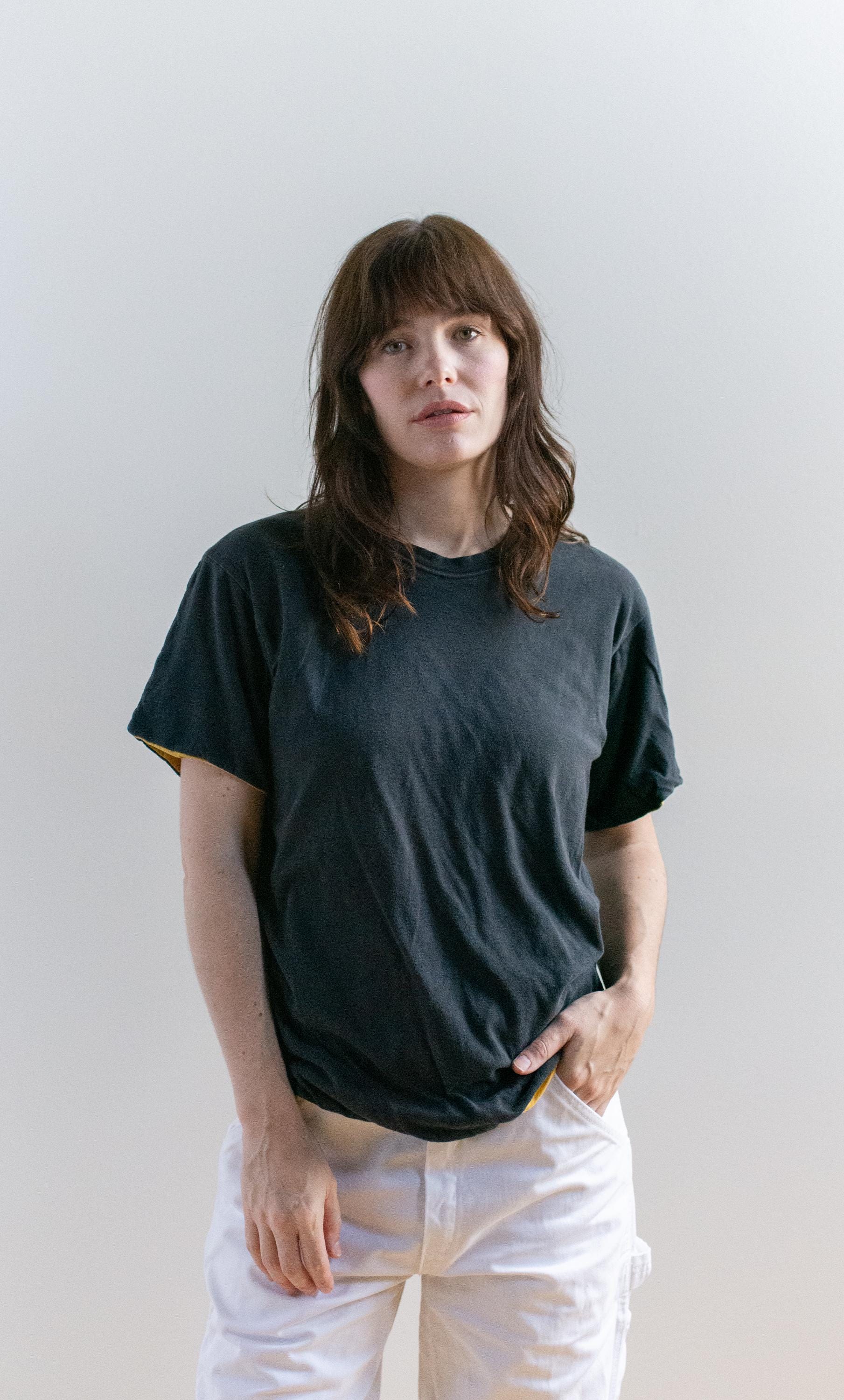 Vintage 70s Navy Blue Yellow Reversible Logo Tee Gym Shirt
