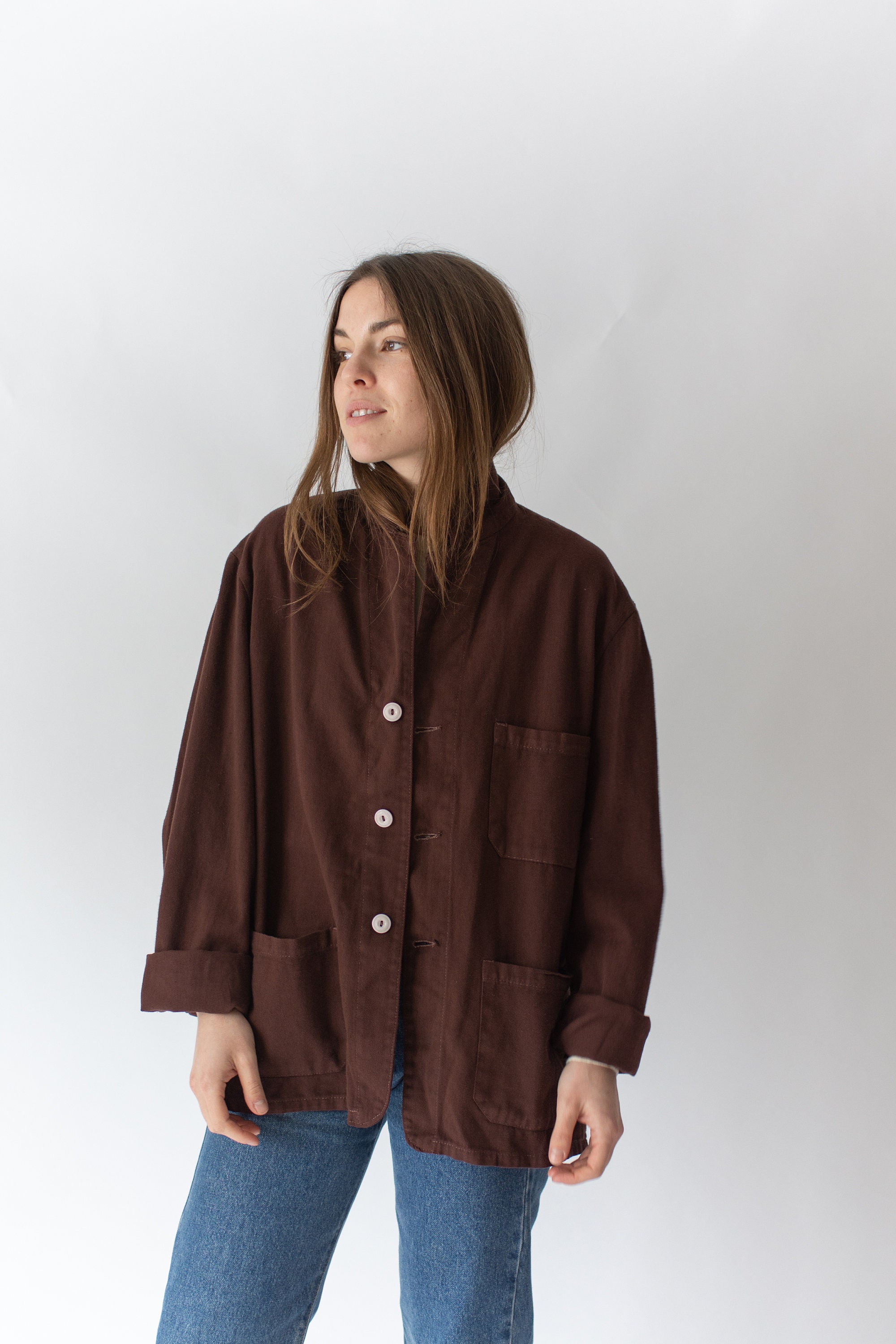 Vintage Hickory Brown Overdye Chore Jacket | Unisex Dark Brown Cotton ...