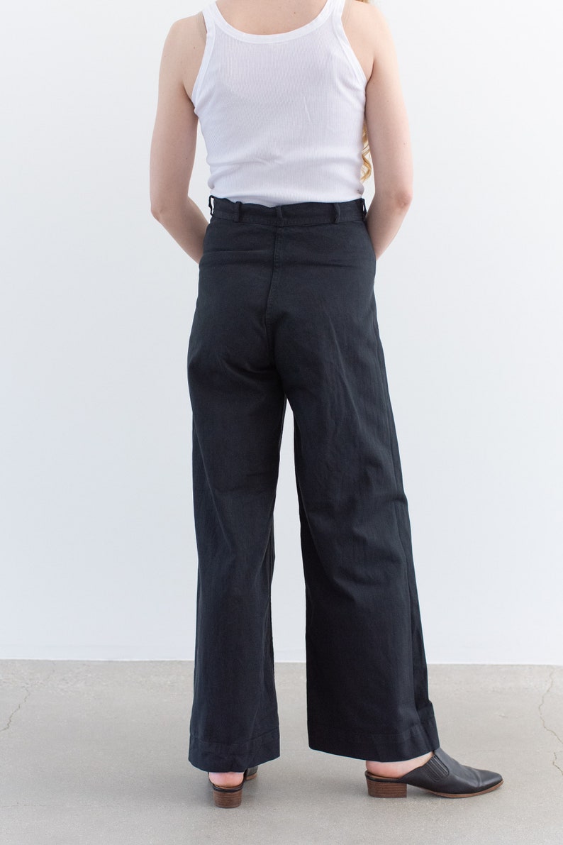 Vintage Overdye Black Sailor Pants 26 27 29 28 30 31 32 33 High Waist Wide Leg Cotton Twill Utility Pant Trouser image 8