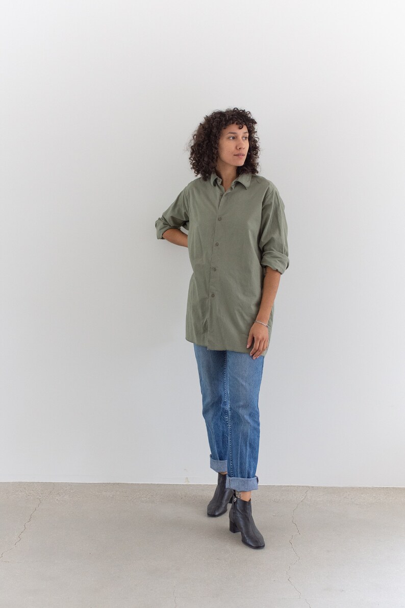Vintage Sage Green Button up Shirt Cotton Simple Blouse M Etsy