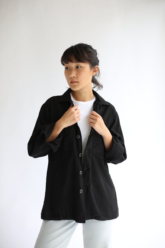 Vintage Black Cotton Overshirt | Work Shirt | Long