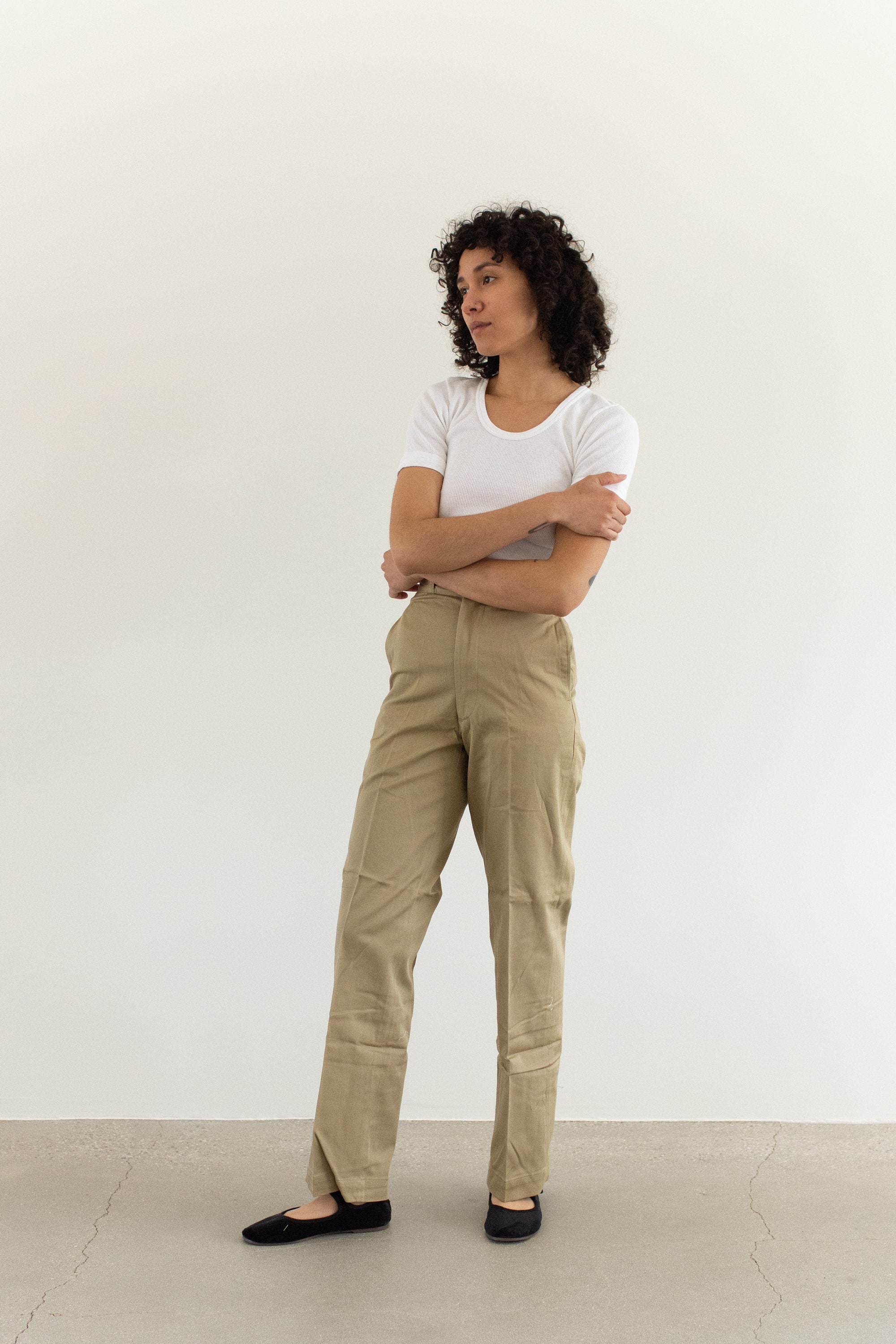 High Waist Khaki Twill Chinos 
