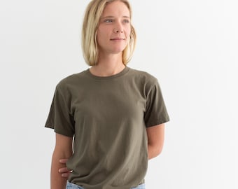 The Palma Tee | Super Soft Mushroom Green Crew T-Shirt | Olive Green Cotton Crewneck Tee Shirt | Washed Deadstock | S