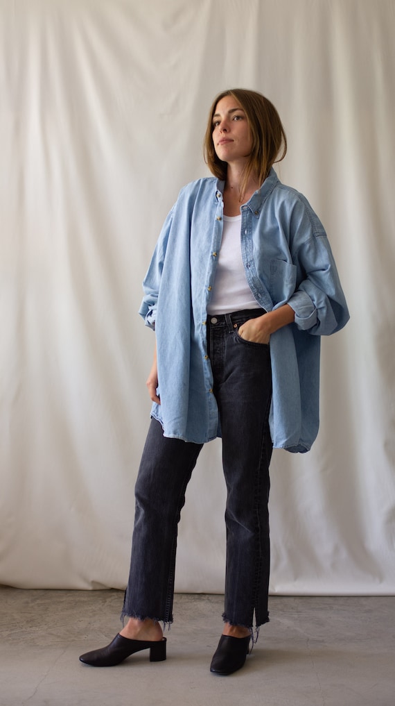 Vintage Light Denim Artist Shirt | 90s Pale Blue O