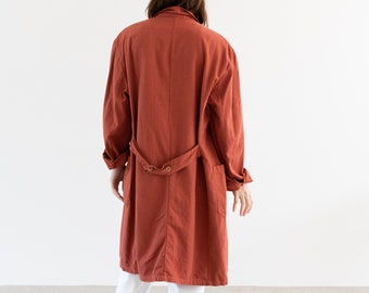RAWSONSTUDIO Vintage Brick Red Shop Coat | Unisex Herringbone Twill Euro Chore Trench Jacket | M 