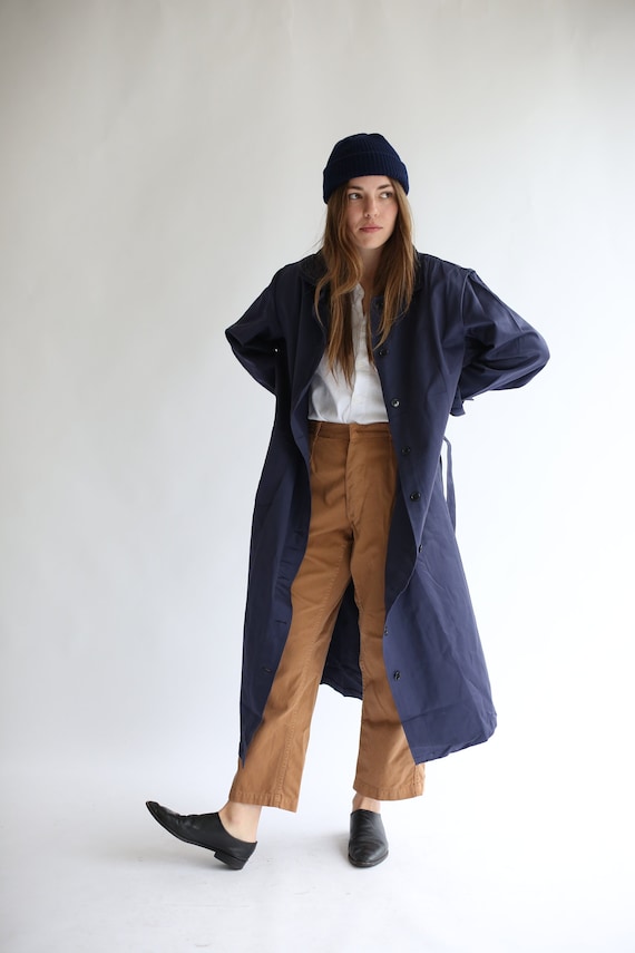 Vintage Navy Blue Trench Coat | Unisex Belted Dus… - image 1