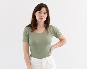 The Berlin Tee in Pistachio Green | Vintage Ribbed Tee T Shirt | Rib Knit Tee | 100% Cotton | XS S