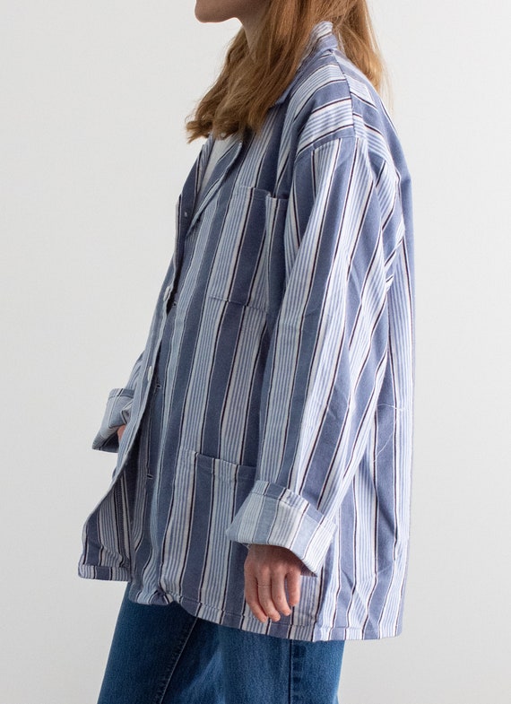 Vintage Blue White Striped Shirt Jacket | Unisex … - image 5