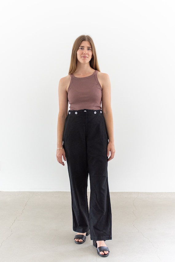 Vintage 27 28 29 30 31 Pantalon marin taille haute Pantalon large unisexe noir surteinte Annees 50 P169 Etsy France