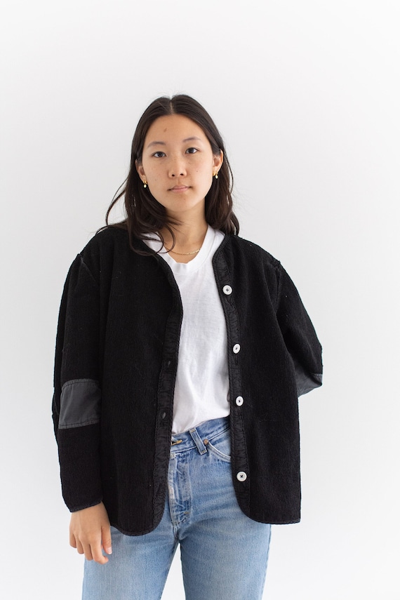 Vintage Black Overdye Pile Liner Jacket | Unisex 50s Terry Cloth 