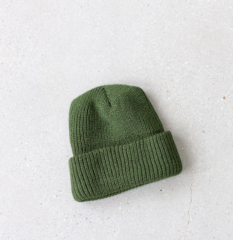 Woven Olive Green Beanie Acrylic hat Watch Cap ribbed military beanie Skull Cap Made in USA image 5