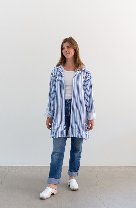 Vintage Blue White Striped Shirt Jacket Unisex Stri… Gem
