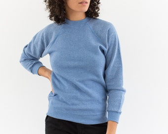 Vintage Heather Blue Crew Raglan Sweatshirt | Blank Cozy Fleece Sweat | XS S |