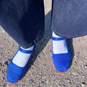 Mary Jane in tela di cotone blu cobalto Made in China / Scarpe basse da studio 36 37 38 39 40 41