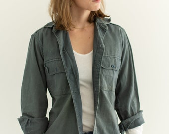 Vintage Teal Long Sleeve Work Shirt | 60s Cotton OverShirt | Imperfect Worn in |  XS |