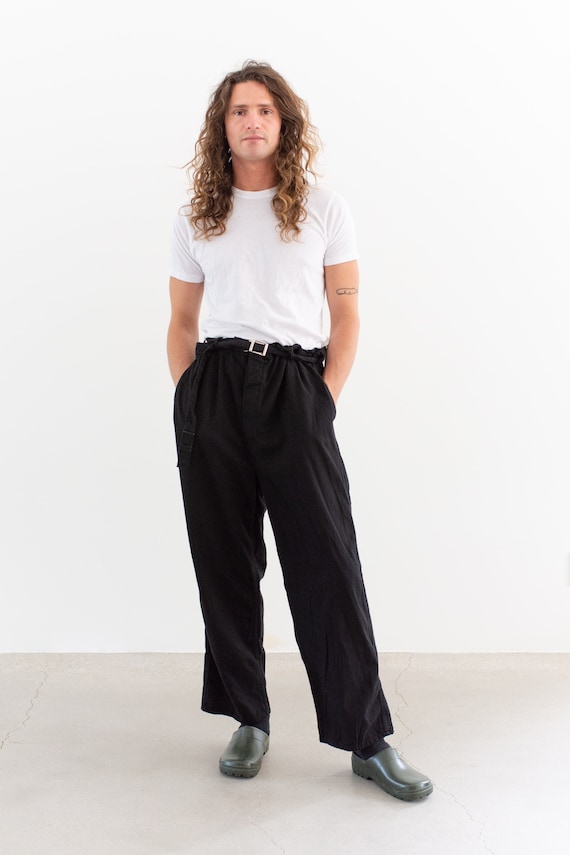 Vintage 44 Waist Black Belted Chino Trousers | Unisex