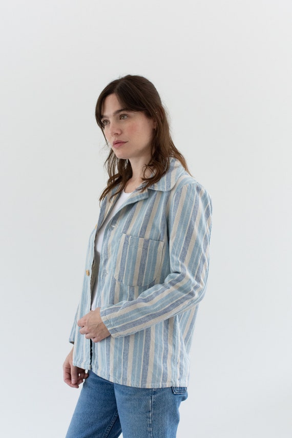 Vintage Blue Cream Striped Flannel Shirt Jacket |… - image 6