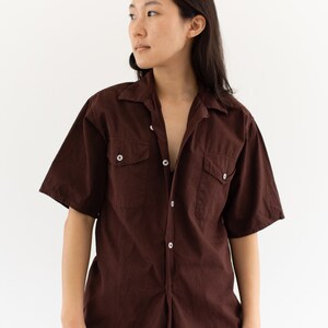 Vintage Overdye Hickory Brown Short Sleeve Shirt Flap Pocket Simple Cotton Work Blouse XS S image 4