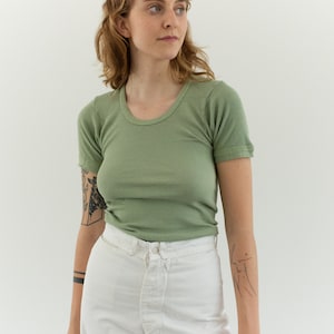 The Berlin Tee in Pistachio Green | Vintage Ribbed Tee T Shirt | Rib Knit Tee | 100% Cotton | XS S