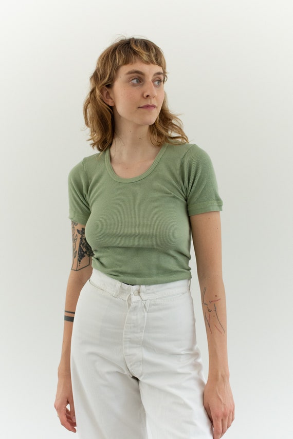 The Berlin Tee in Pistachio Green Vintage Ribbed Tee T Shirt Rib