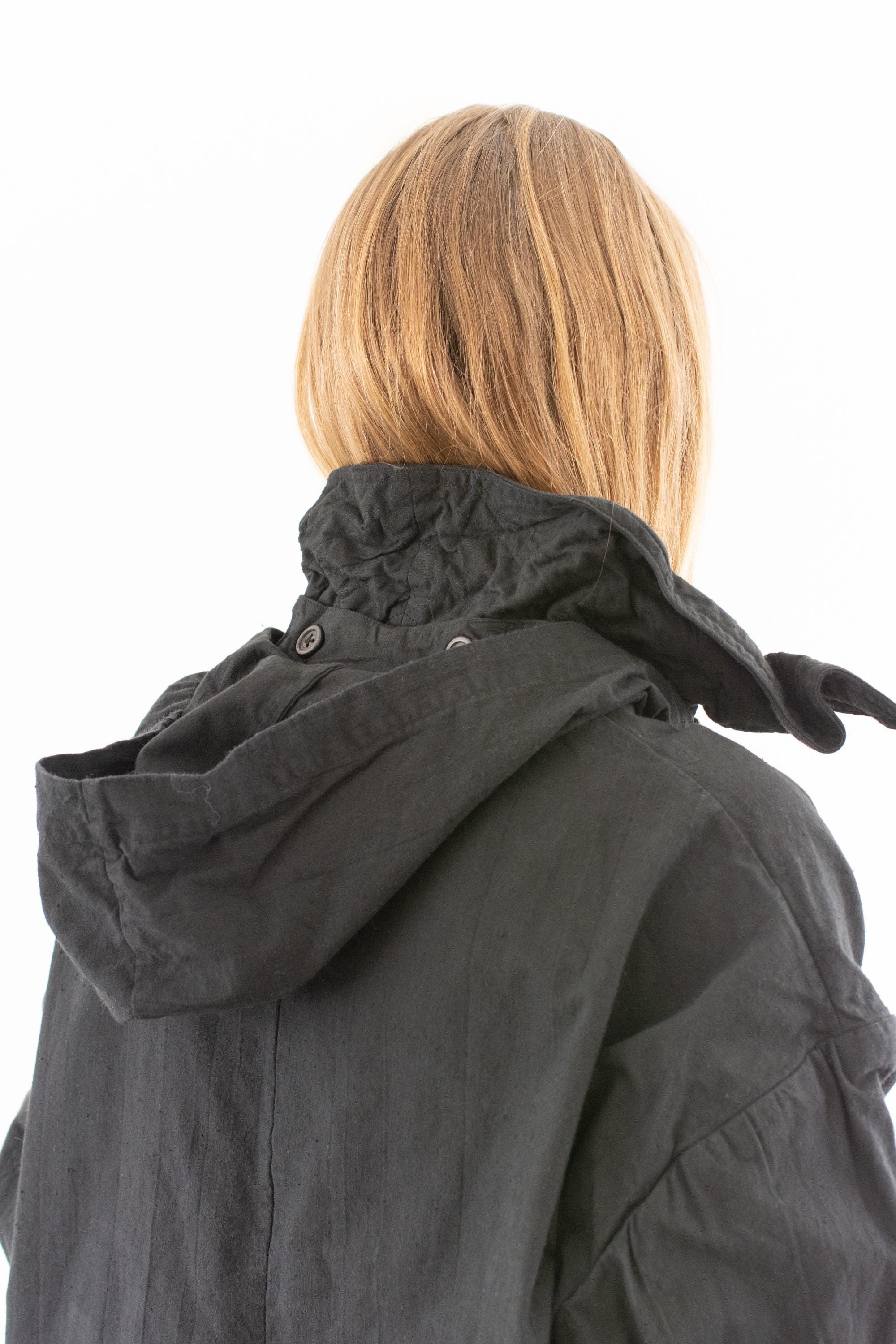 Vintage Black Lace up Hood Pullover Jacket | Unisex 50s 60s