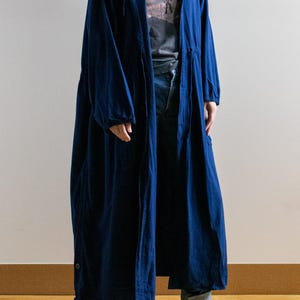 Vintage koboltblå jacka med huva | Unisex bomullssmock med dragsko och anorak i lättviktsmodell för vår och höst | XL XXL | CJ2