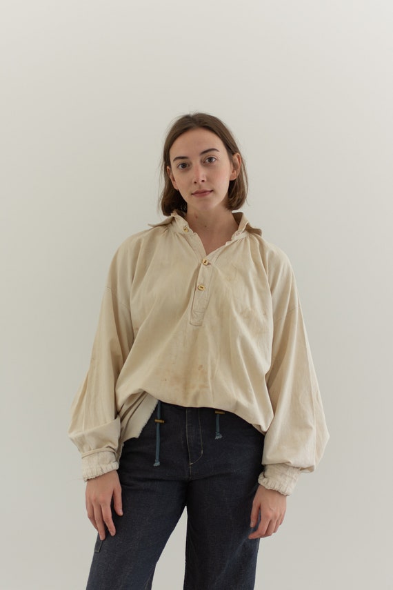 Antique Cream Cotton Peasant Tunic | Poet Shirt Sm