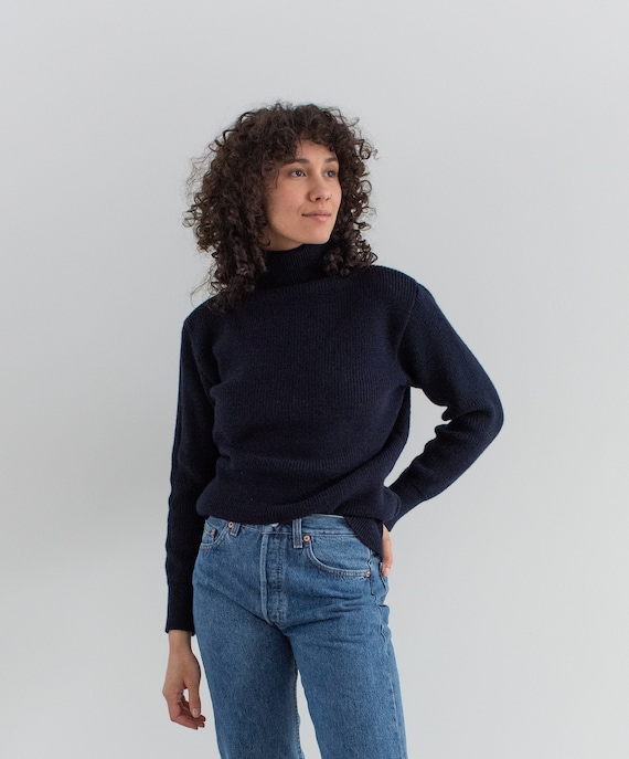 Navy wool turtleneck sweater sale