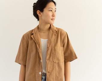 The Willet Shirt in Almond Brown | Vintage Unisex Overdye Short Sleeve Simple Cotton Work Shirt | S M L XL