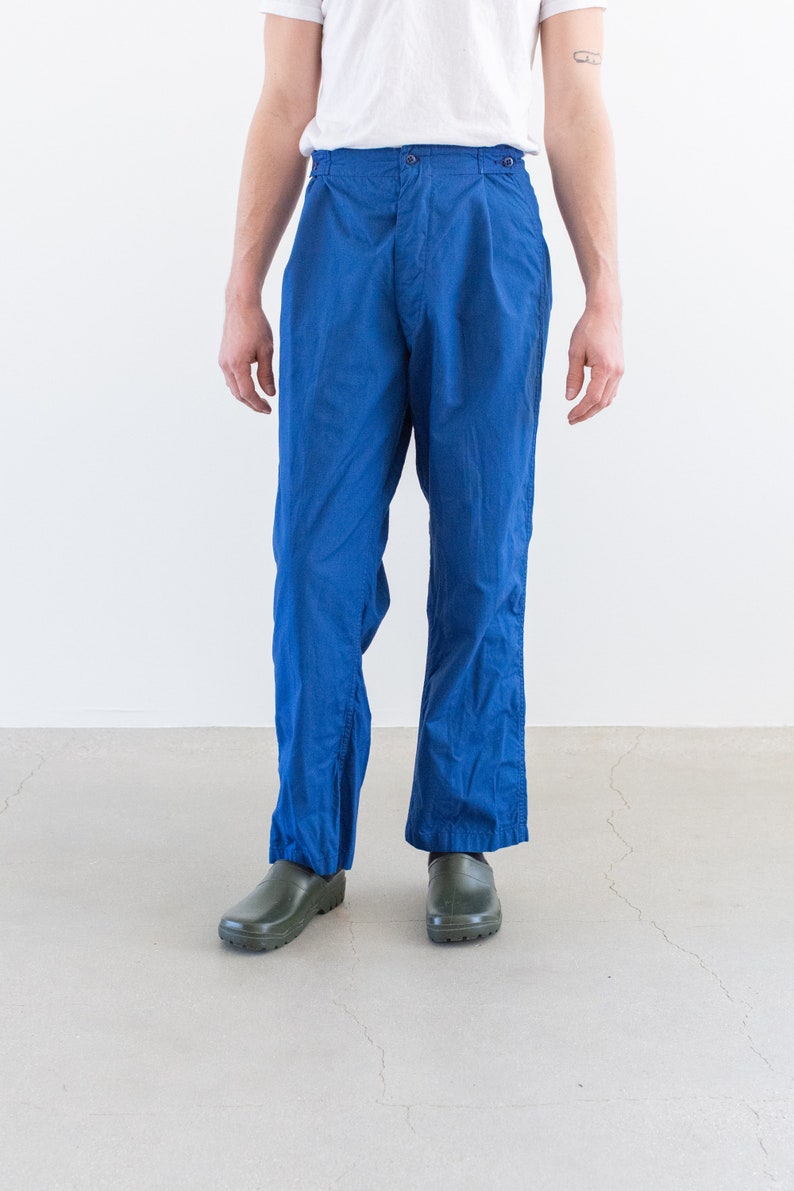 Vintage 29-41 Waist Matisse Blue Workwear Trousers Unisex Lightweight High Waist Cotton Pants Bright Blue Chino Waist image 2