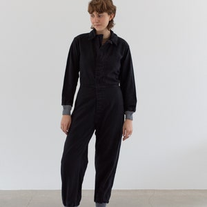 Vintage Overdye Black [Almong Brown] Hook and Loop Coverall | V*1cro Knit Cuffs Army Jumpsuit | Flight Suit Studio Ceramic | Boilersuit | XS