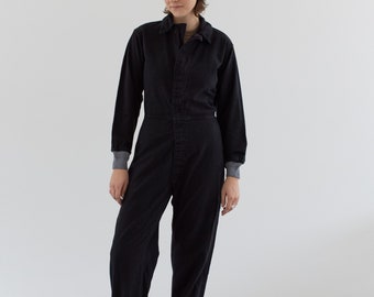 Vintage Overdye Black Hook and Loop Coverall | V*1cro Knit Cuffs Army Jumpsuit | Flight Suit Studio Ceramic | Boilersuit | XS S M L XL |