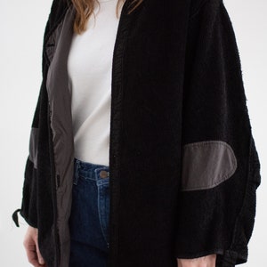 Vintage Black Overdye Pile Long Liner Jacket Unisex 50s Terry Cloth Texture Coat Silky M L XL image 5