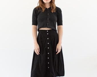 Vintage 24 25 26 27 Waist Black Button Front A Line Skirt