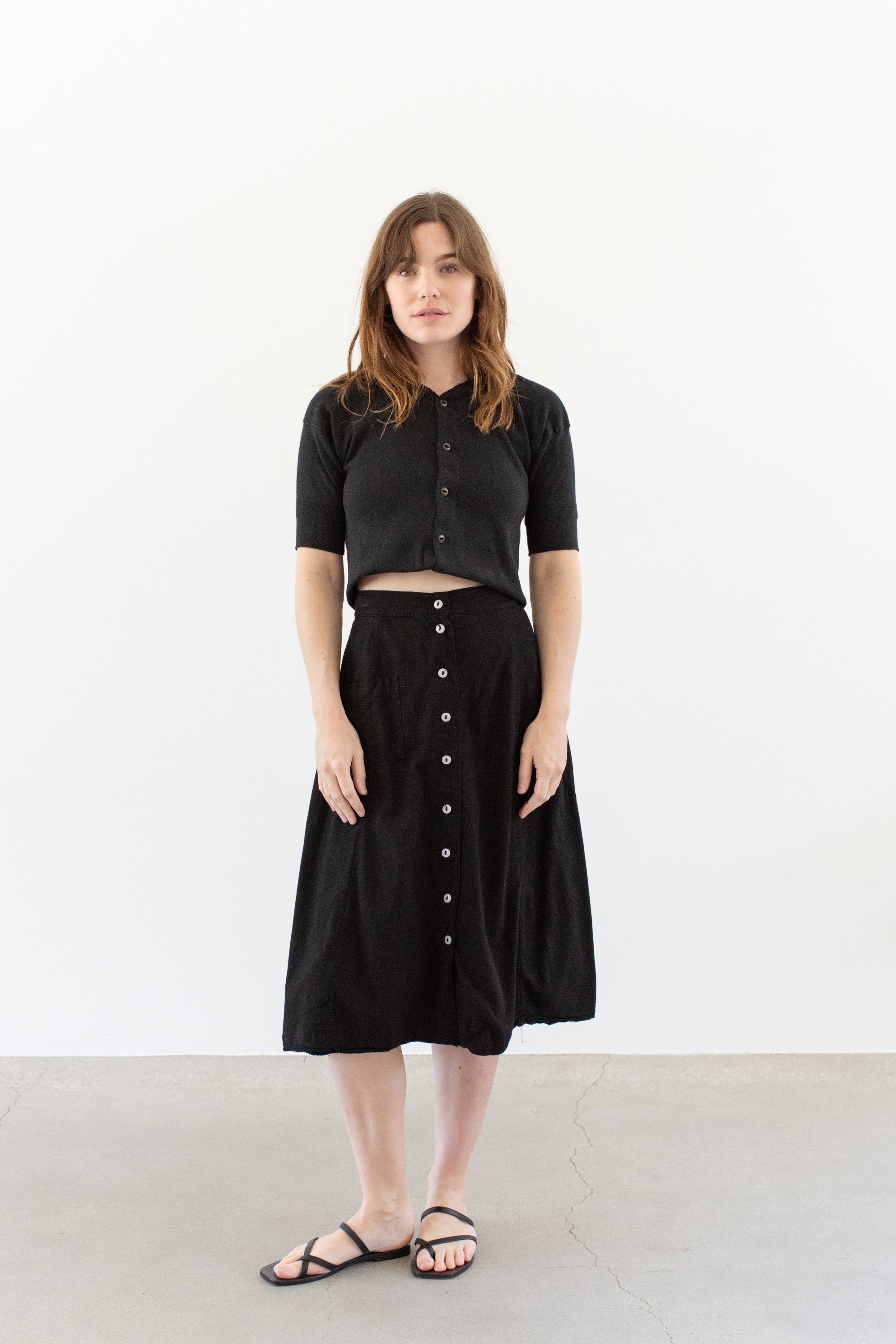 Vintage 24 25 26 27 Waist Black Button Front A Line Skirt Single Pocket Knee Length 70s Skirt Etsy