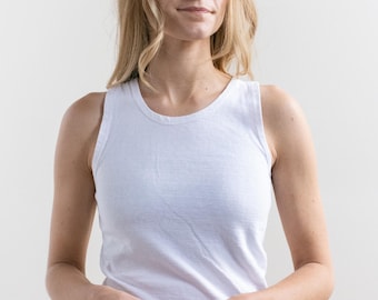 The Budapest Tank | Vintage White Tank Top | 100% Cotton Singlet | Boat Neck Undershirt | XXS XS |