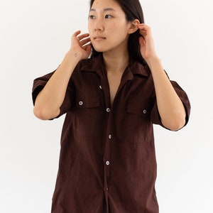 Vintage Overdye Hickory Brown Short Sleeve Shirt Flap Pocket Simple Cotton Work Blouse XS S image 3