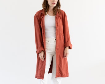 Vintage Brick Red Shop Coat | Unisex Herringbone Twill Euro Chore Trench Jacket | M |