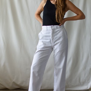 Vintage 27 28 Waist White Chino Pant Unisex High Waist 60s Cotton Chinos Made in USA Pants Zipper Fly image 2