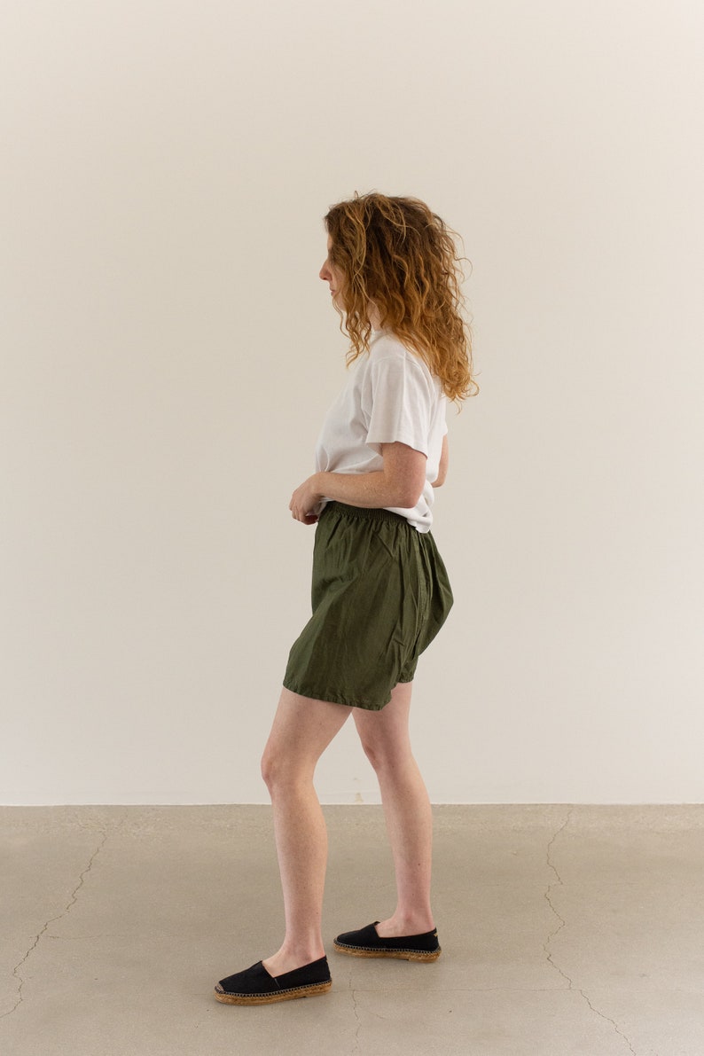 Vintage 20-26 Waist Cotton Poplin Pleat Green Fatigue Shorts Army Shorts Boxers Summer Pajamas XS image 6