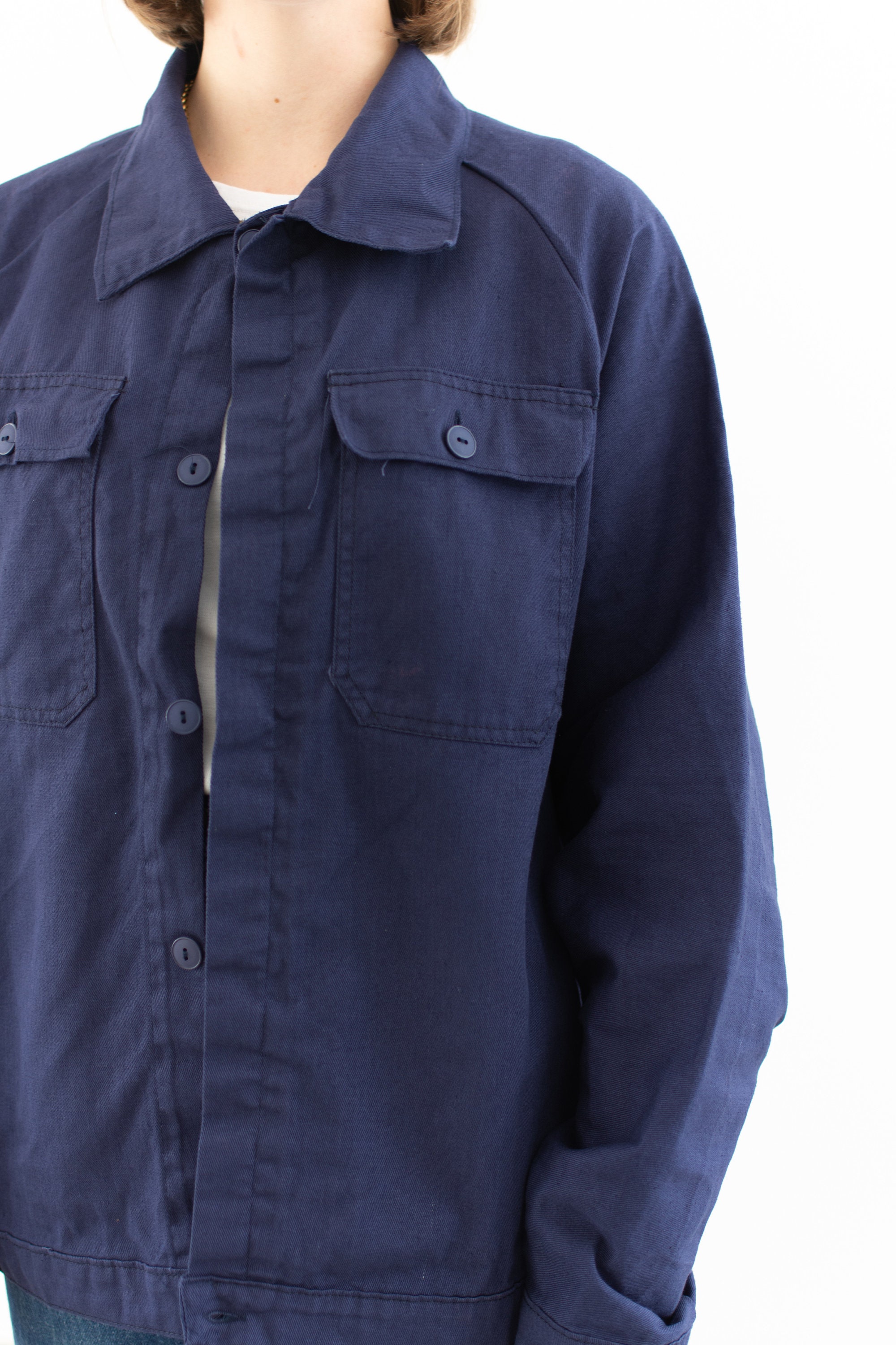 Vintage Blue Work Jacket | Raglan Sleeve Two Pocket Cotton Workwear ...