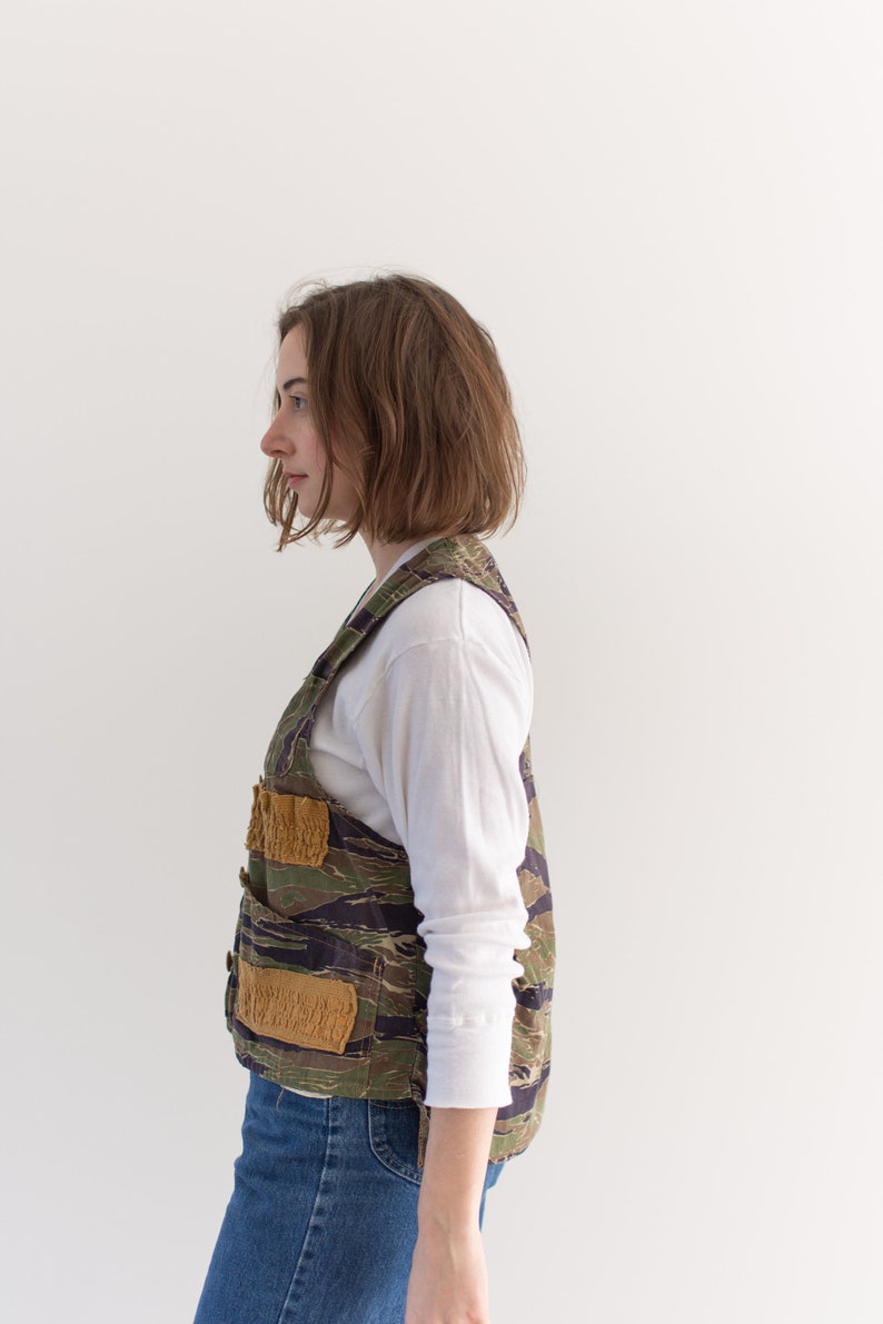 Camouflage Military Vest khaki Cotton Vintage Camo Fishing Vest S