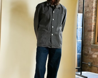 The Framer Chore-jack in leigrijs | Vintage katoenen canvas blazer | Uniseks overdye Corozo European Utility-jack met 3 zakken | SML |