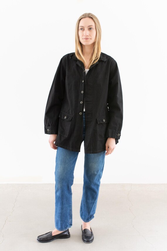 Vintage Black Cargo Pocket Jacket | Unisex Cotton Overdye