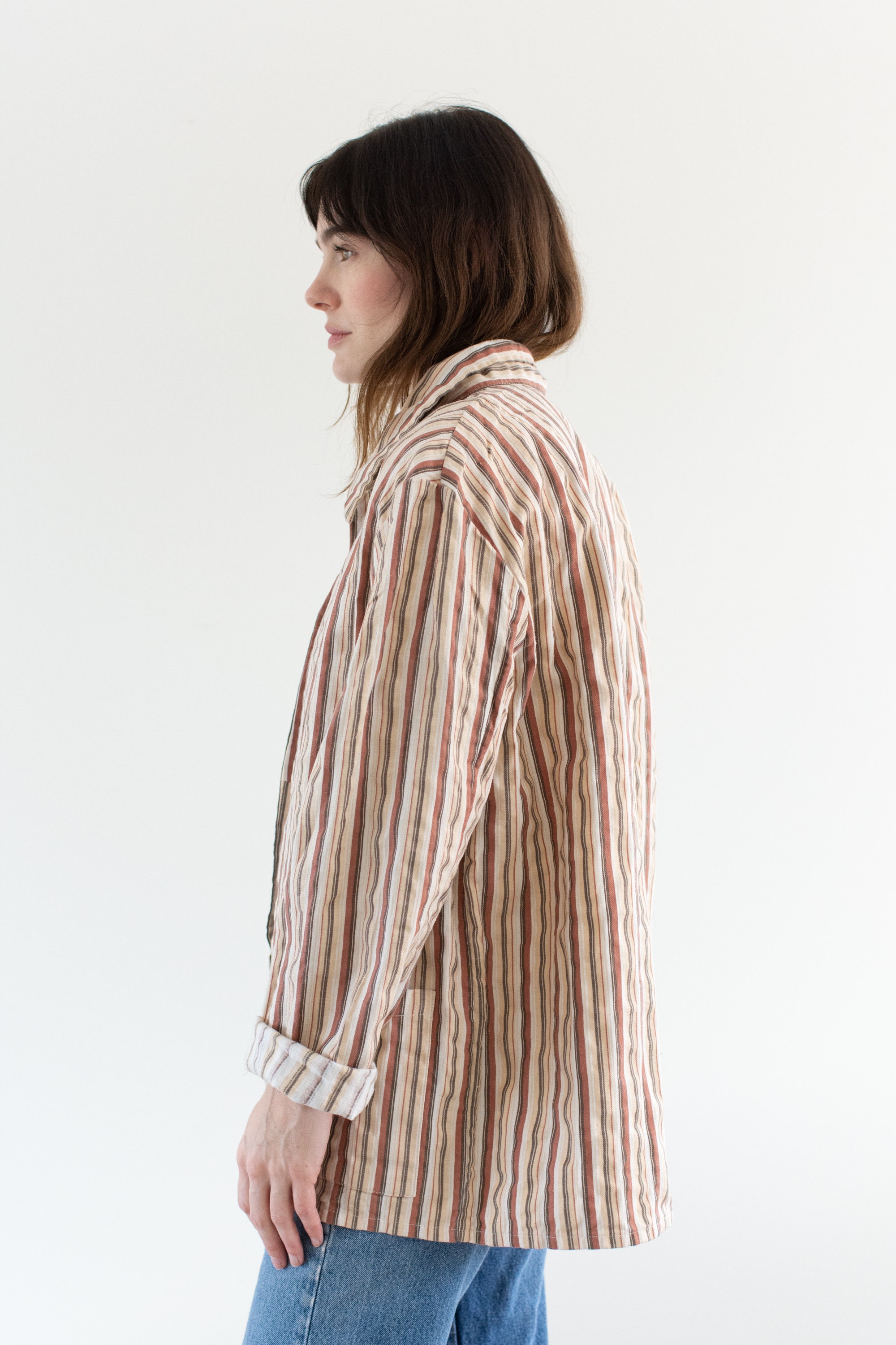 雰囲気◎ 50's~ vintage 短丈 Cotton Stripe JKT Vintage 60s Hooded Tapestry Stripe Coat – Extra Small/Small